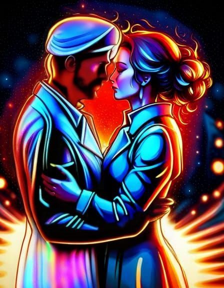 Widow Embracing Holographic Spirit of Husband