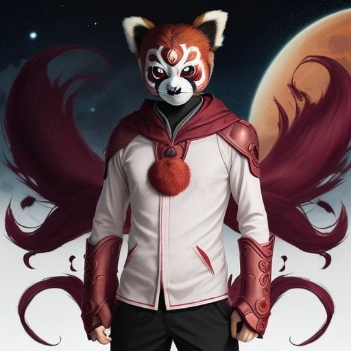 Cosmic Red Panda in Anime Style