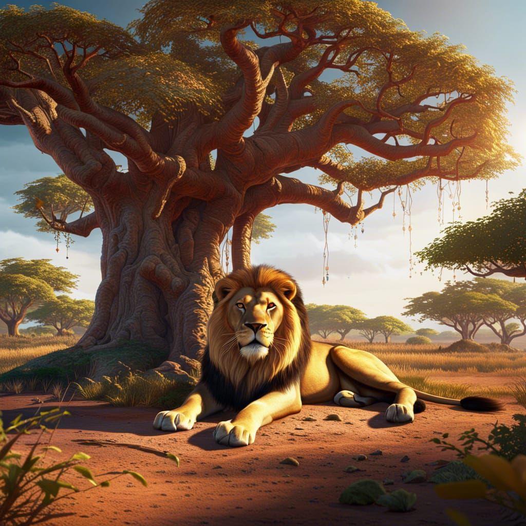 Lion in Savannah: A Matte Painting