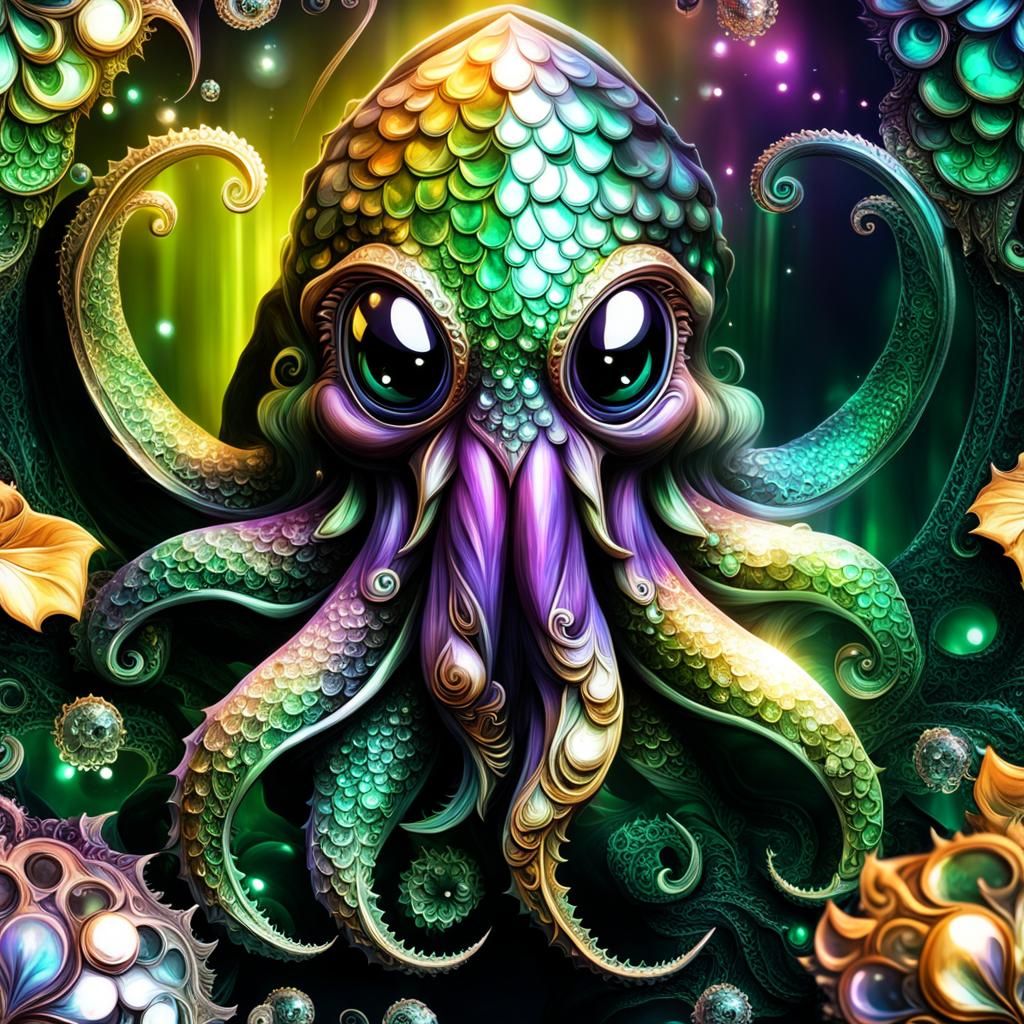 Cute Baby Cthulhu with Big Eyes in 3D