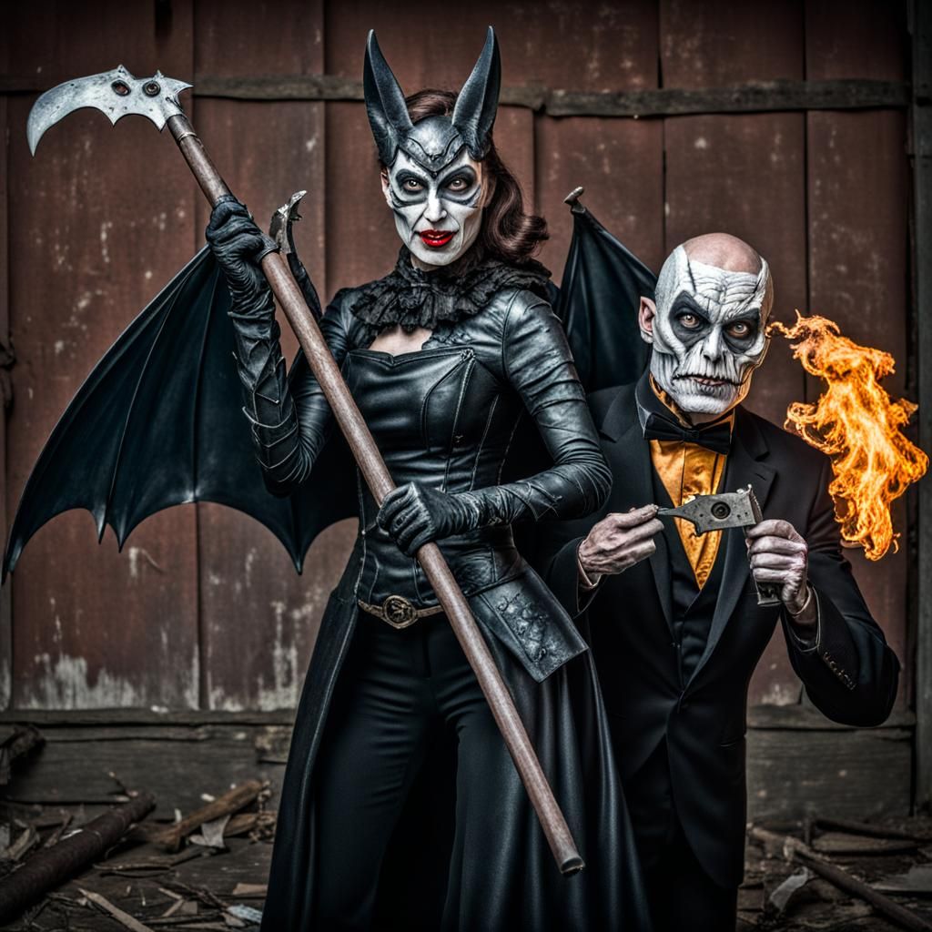 Glamorous Model with Dorian the Bat in Campy Horror