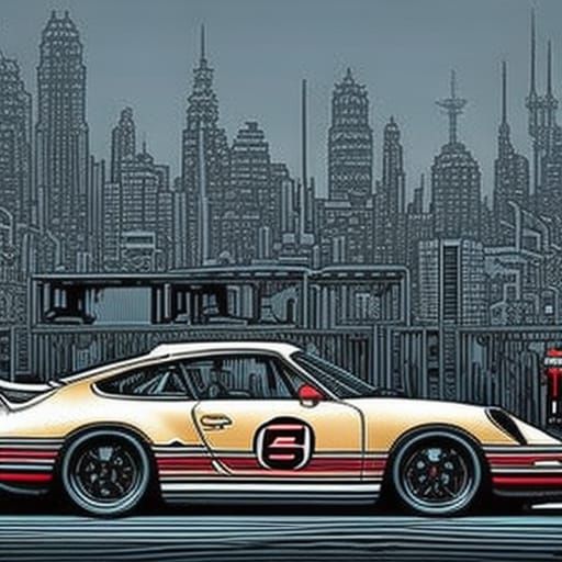 Porsche in Comic Book Art Style
