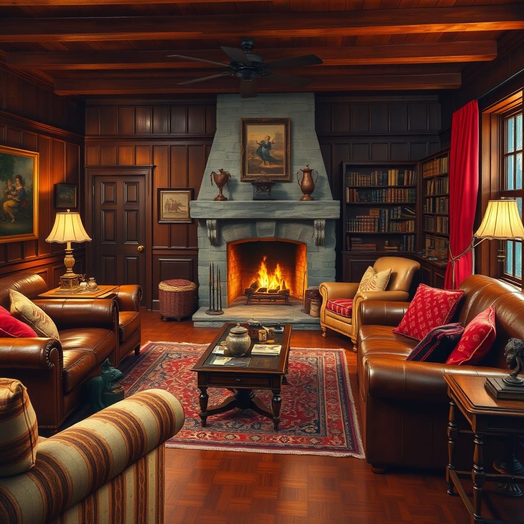 Cozy Sitting Room with Fireplace in Traditional Style
