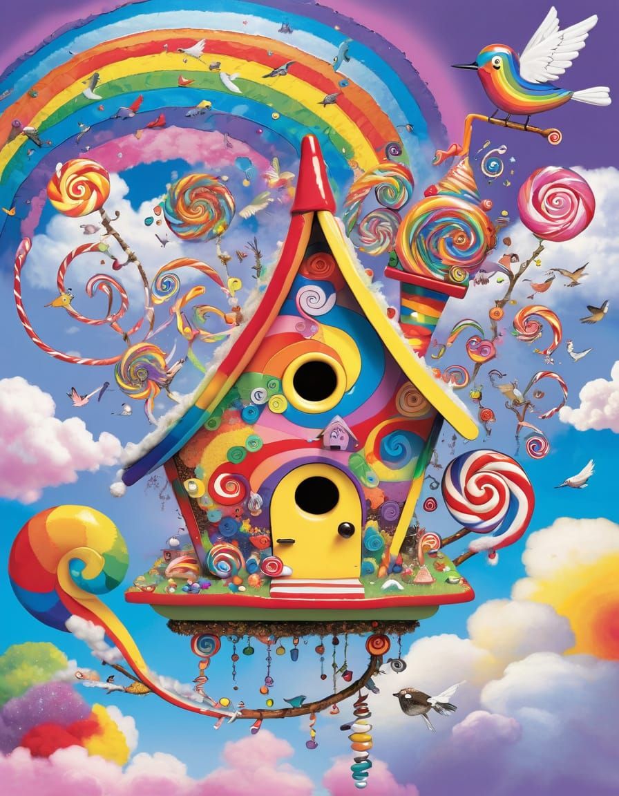 Surreal Birdhouse in the Sky: A Colorful Dreamscape