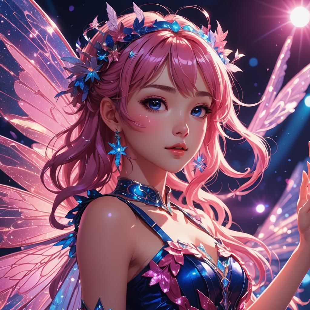 Anime Popstar Fairy on Stage in Manga Style