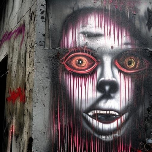 Surreal Graffiti Horror Artwork in Cyberpunk Style