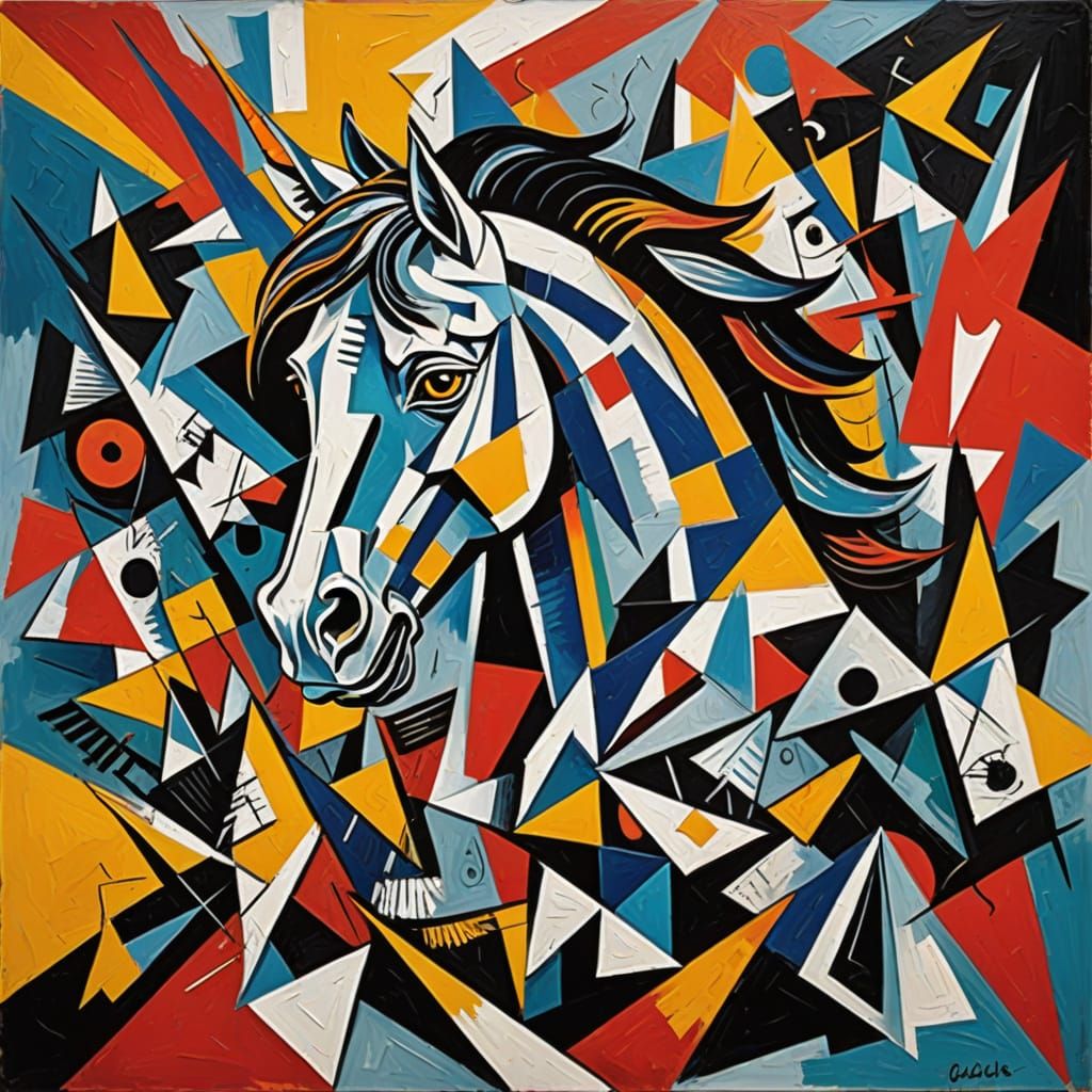 Cubist Masterpiece with Distorted Forms and Vibrant Colors