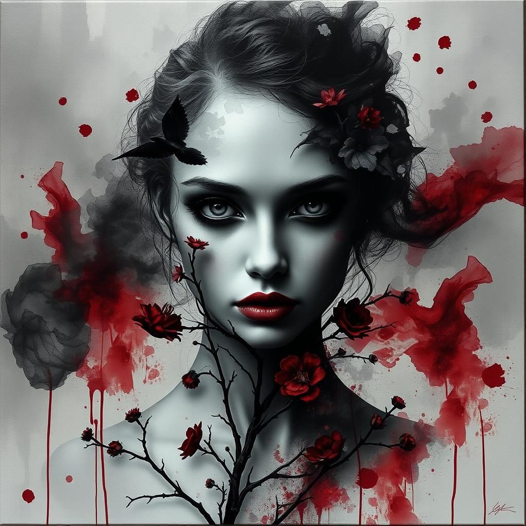 Ethereal Woman in Smoky, Gothic Landscape