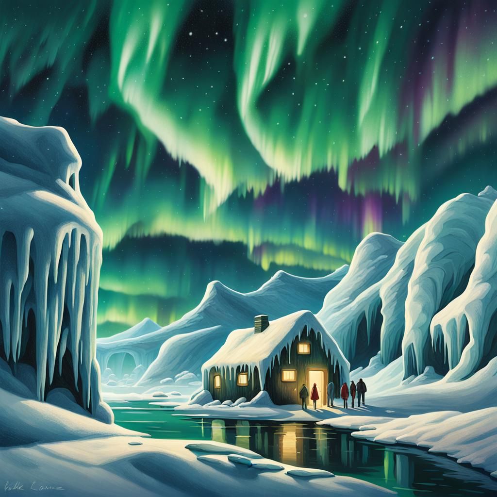 Surreal Northern Lights Scene in Photorealistic Style