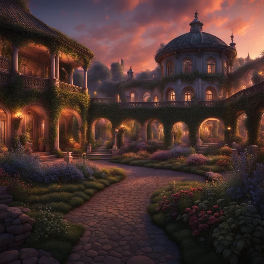 Evening Garden: Detailed Matte Painting in 8k
