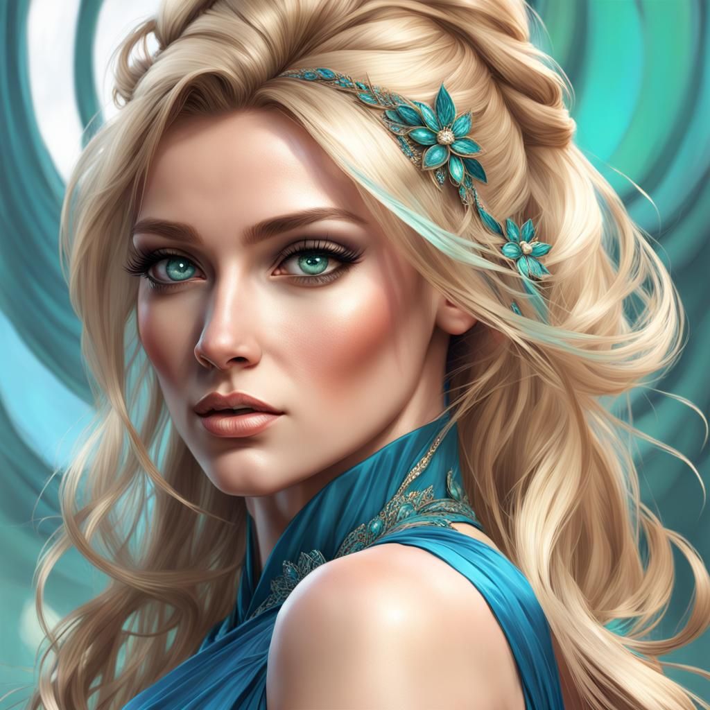 Blond Woman Portrait in Art Nouveau Style