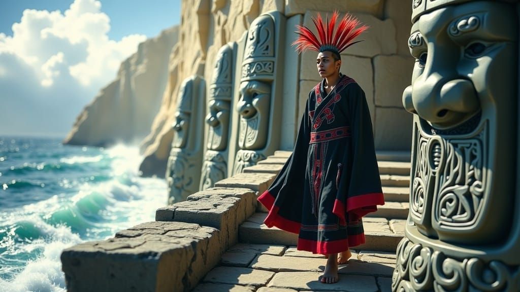 Mystical Monk Walks Sentinels on Cliff