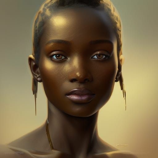 Nigerian Princess Bronze Portrait in Art Nouveau Style
