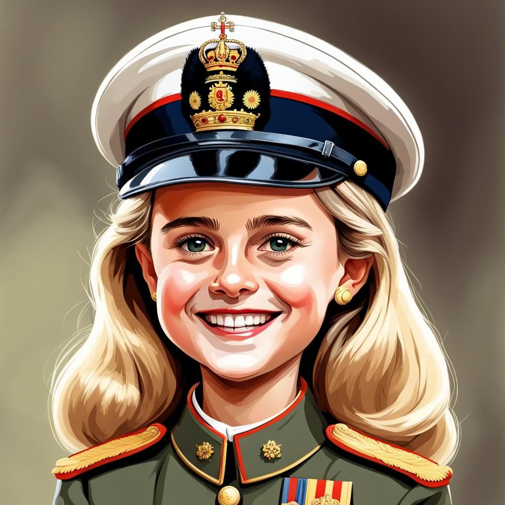 Princess Leonor Cartoon in Military Uniform