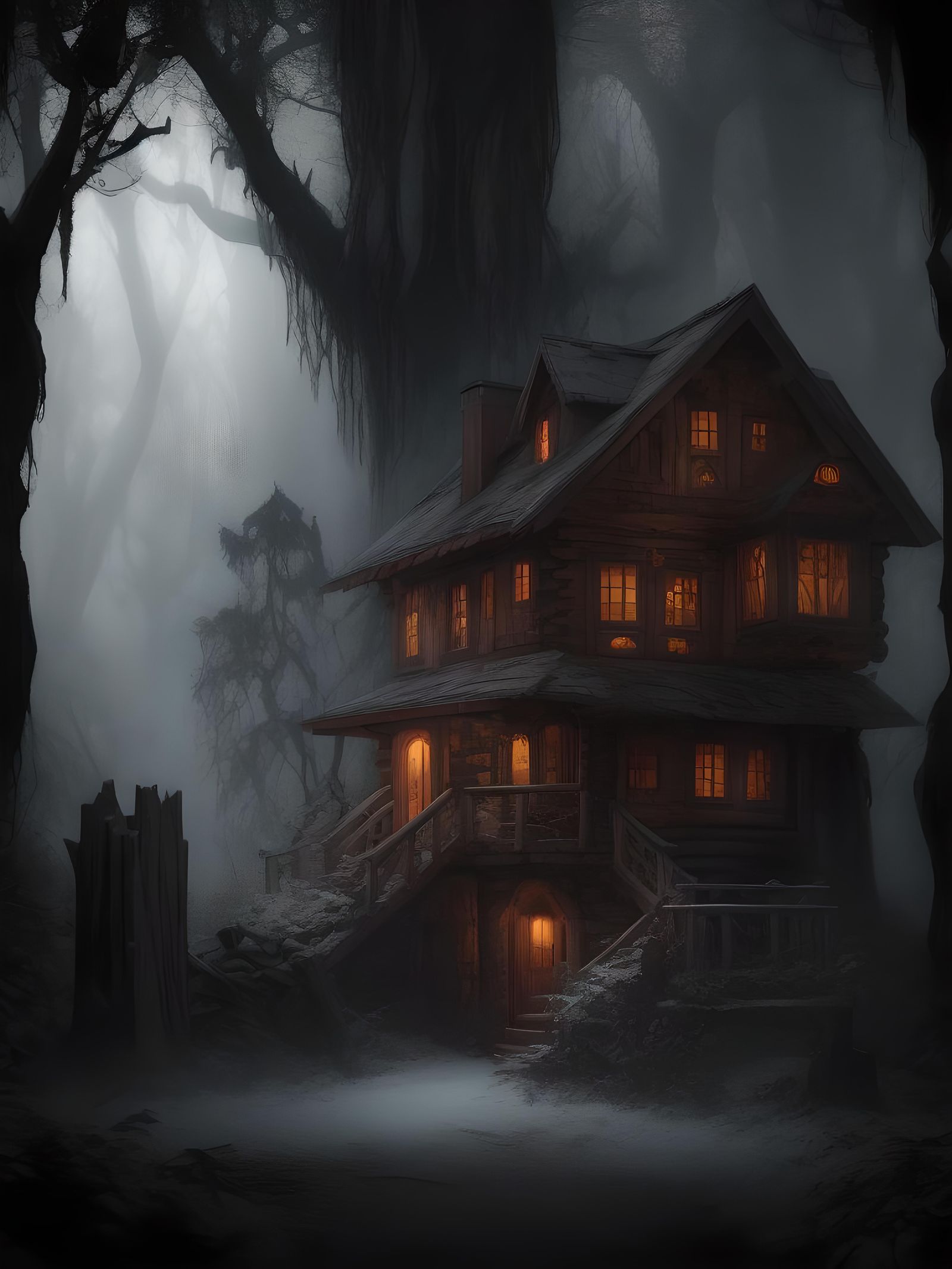 Eerie Cabin in Dark Fantasy Goblin Woods