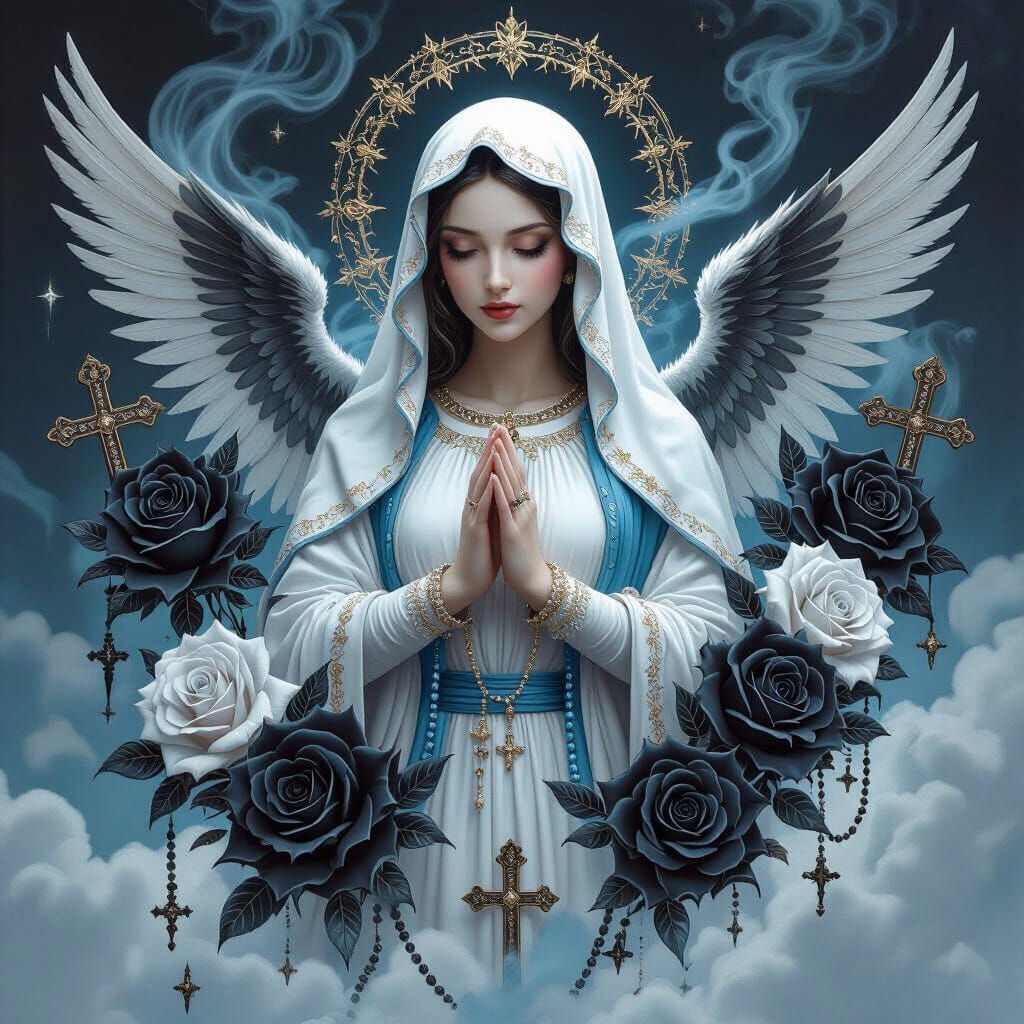 Virgin Mary Surrounded by Tattoo Roses