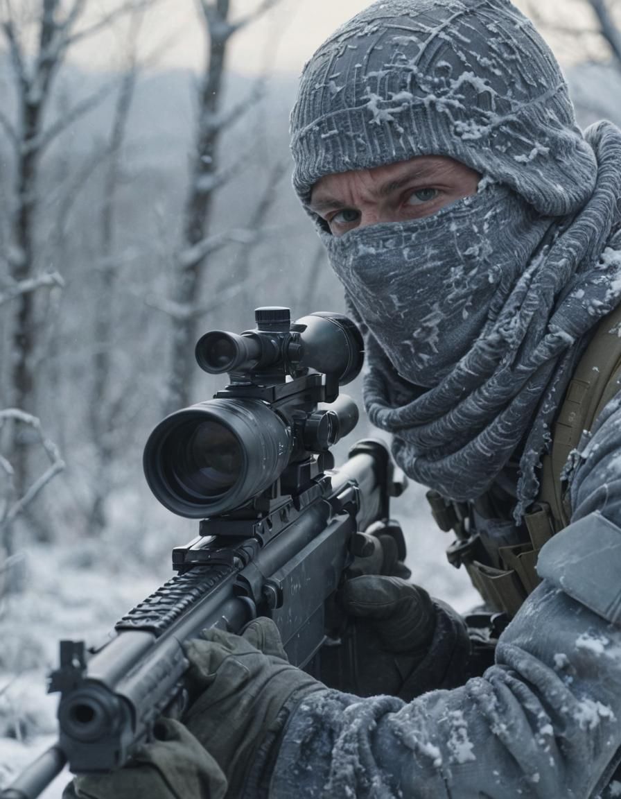 Winter Soldier: Cinematic Sniper in Snowy Landscape