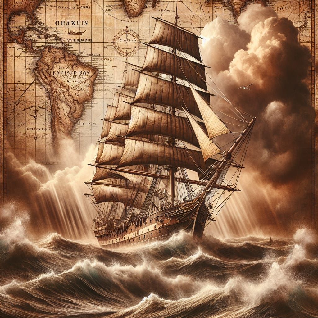 Majestic Victorian Sailing Ship in Stormy Waves
