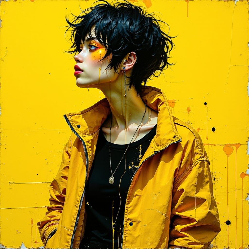 Woman in Bomber Jacket with Bold Brushstrokes