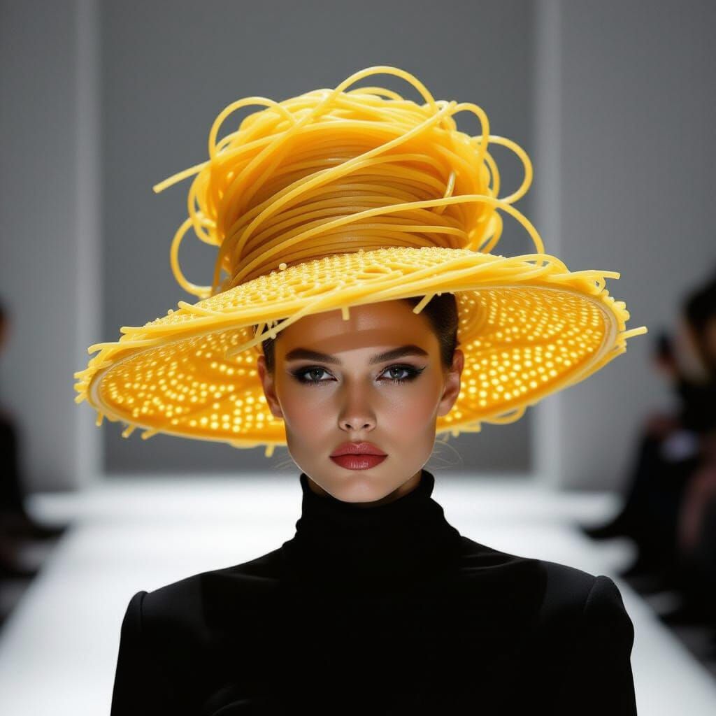 Monochrome Fashion: Spaghetti Hat on Runway