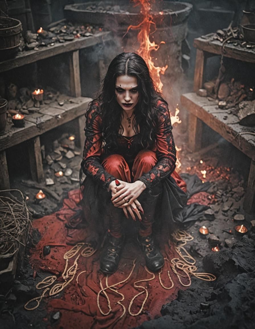 Gothic Witch in Boiling Blood: Cinematic Film Still