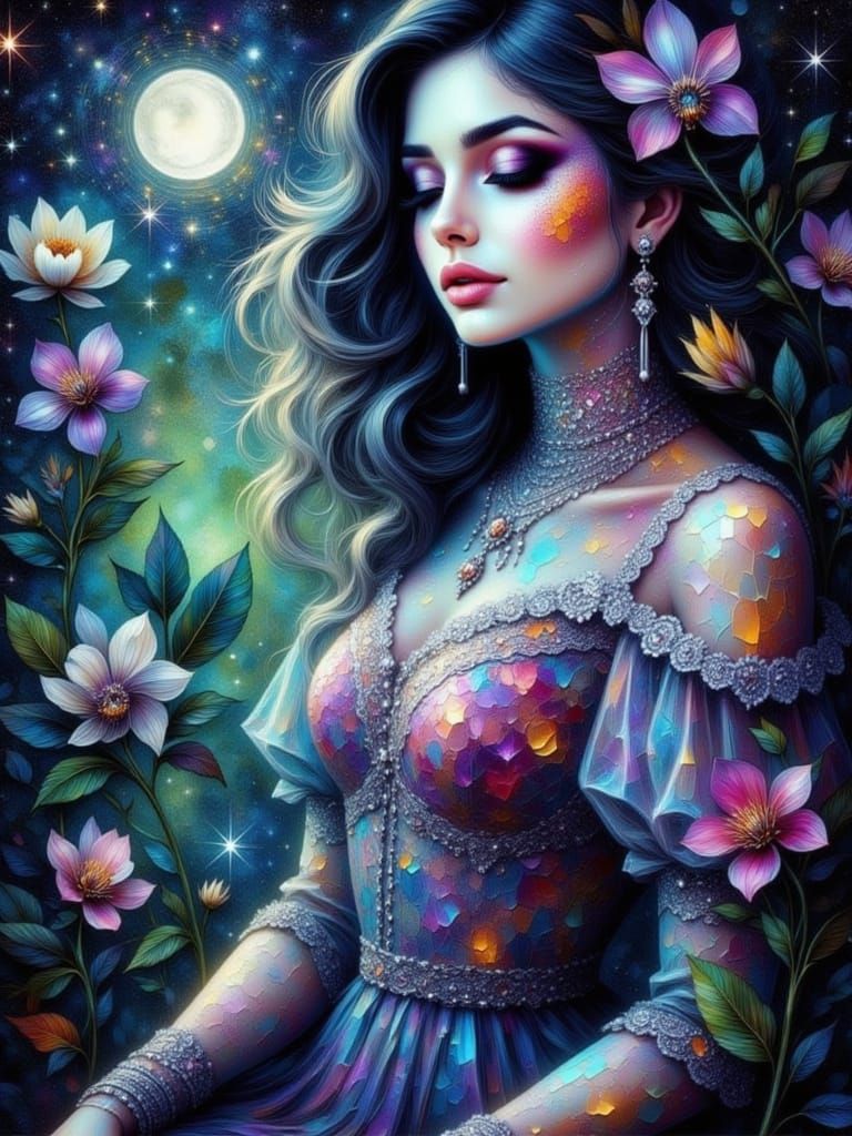 Photorealistic Starry Night with Bold Curves