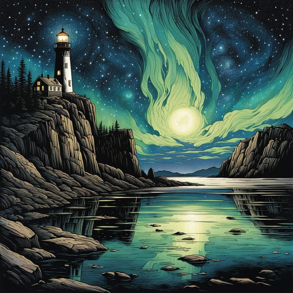 Cosmic Lighthouse in a Starry Night Sky