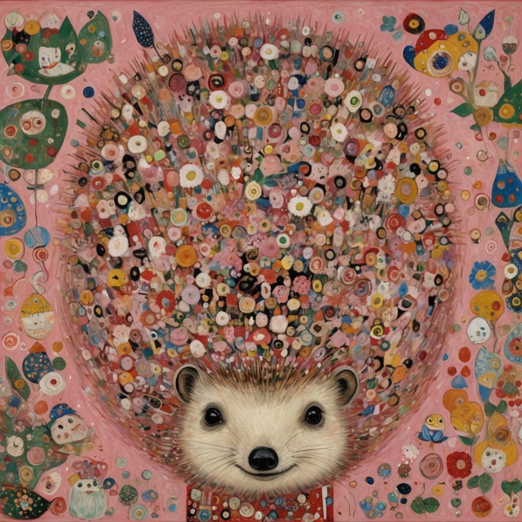 Pink Hedgehog in Ensor and Klimt Style