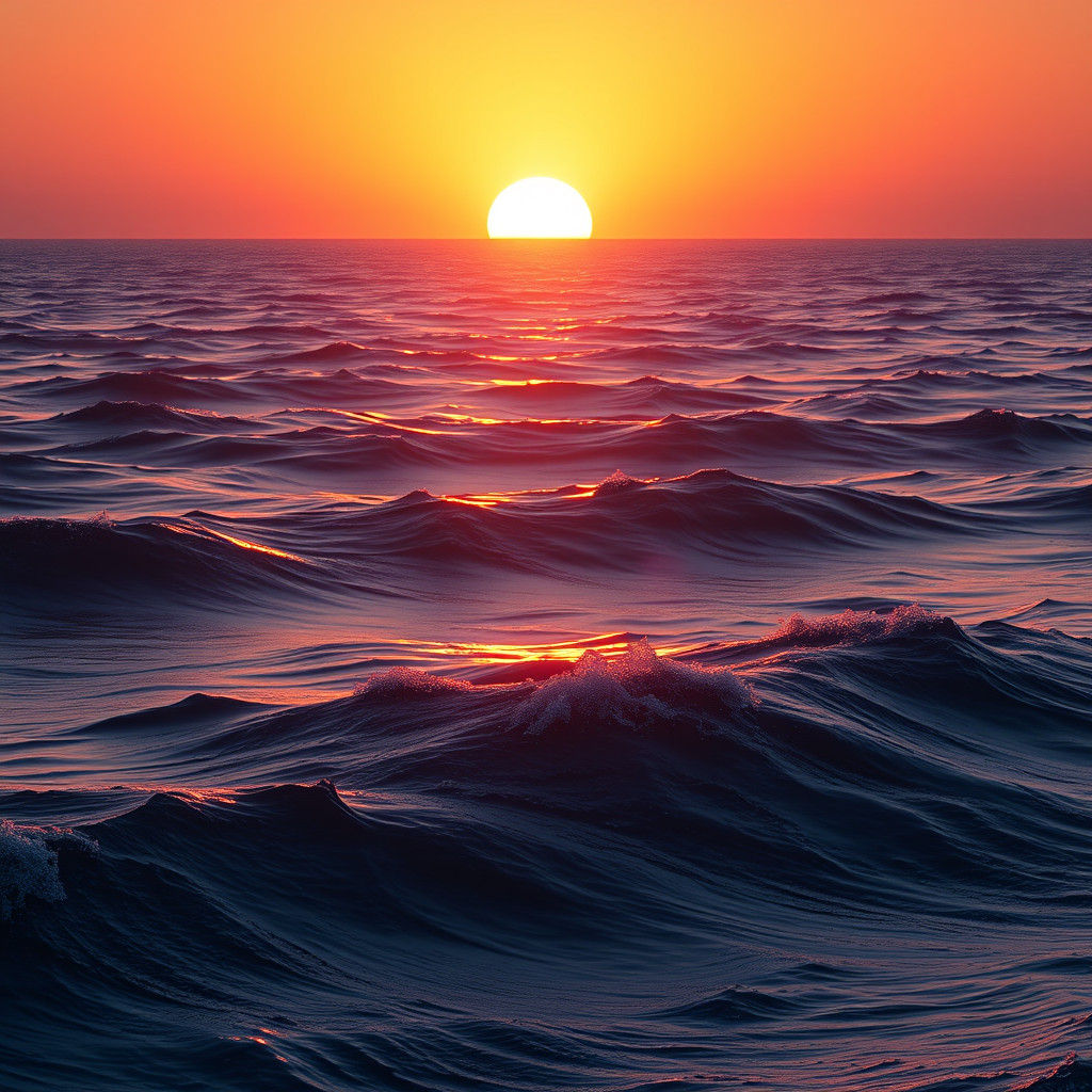 Golden Sunrise Over Ocean Waves, Digital Art