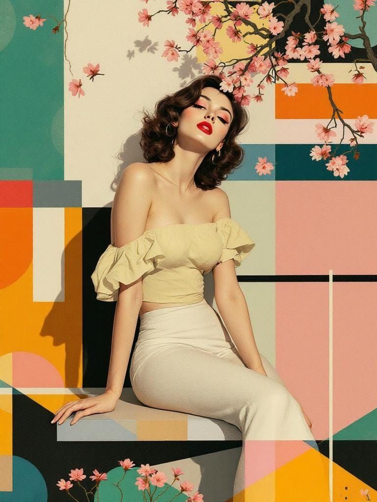 Retro Pin-Up Meets Mondrian in Rockwell/Dali Style