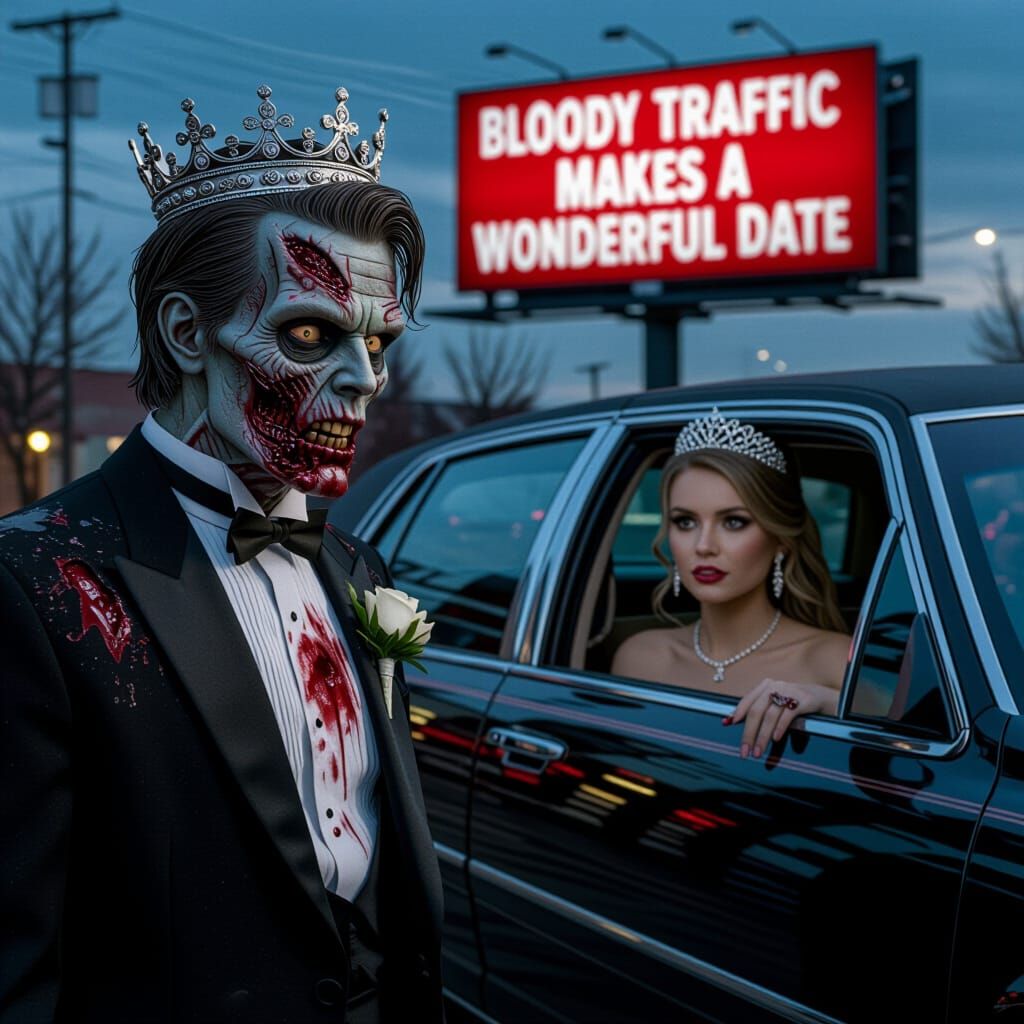 Zombie Prom King and Queen in Limousine