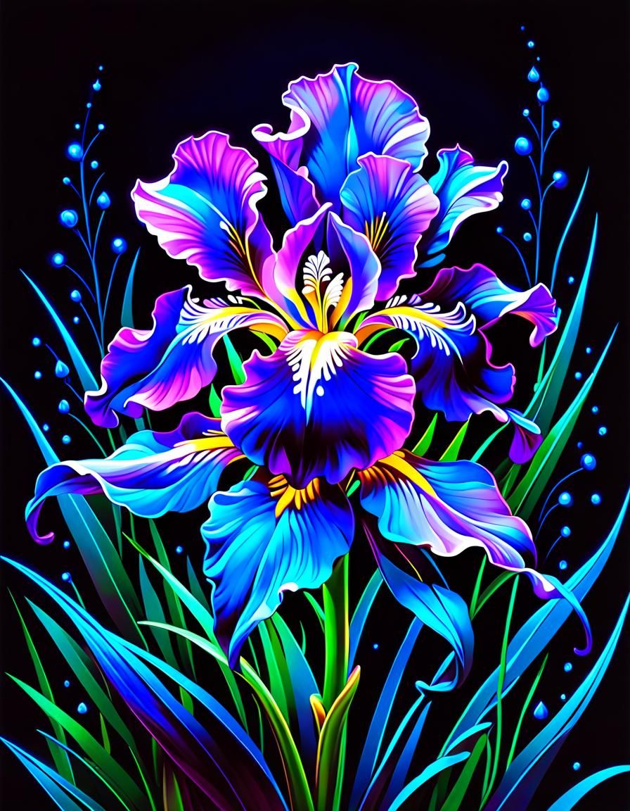Bioluminescent Blue Iris in Moonlight Haze