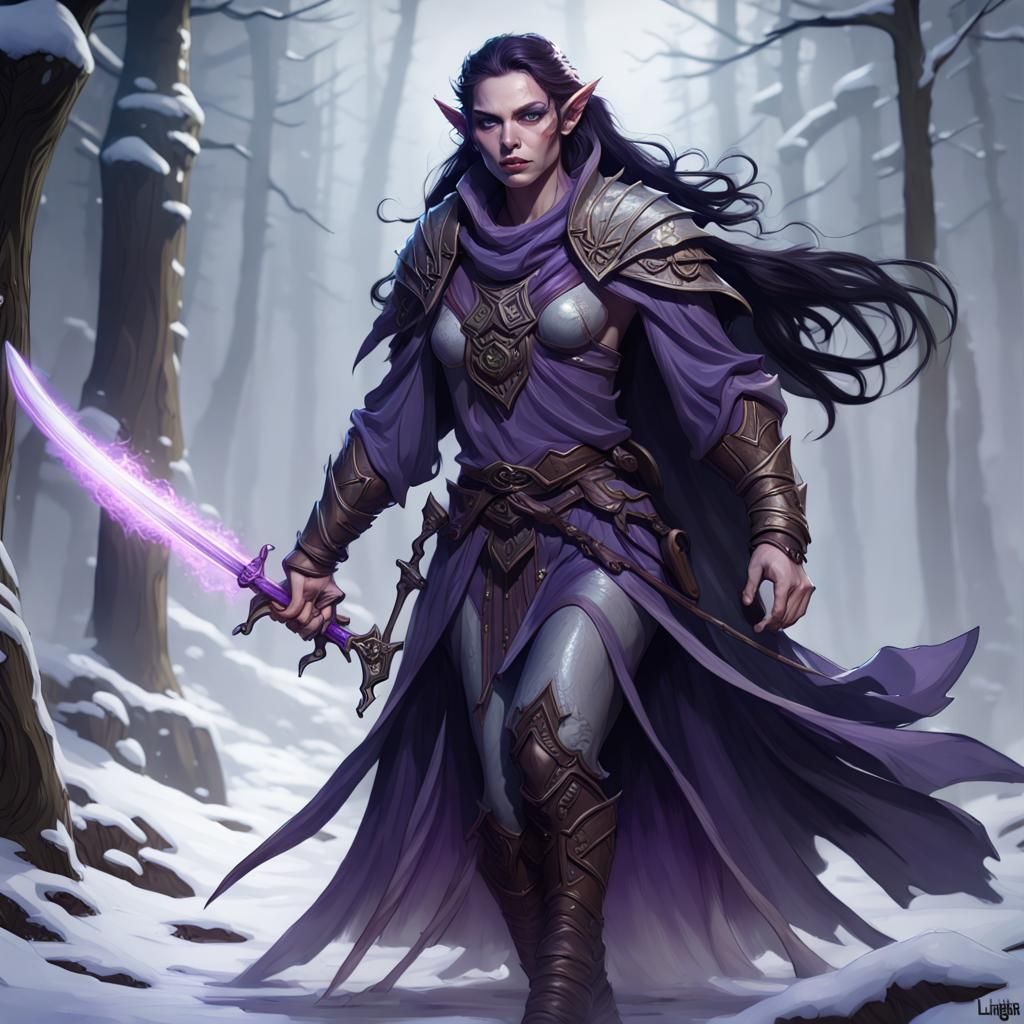 Half-Elf Warlock with Demon Aura, Dark Fantasy Art