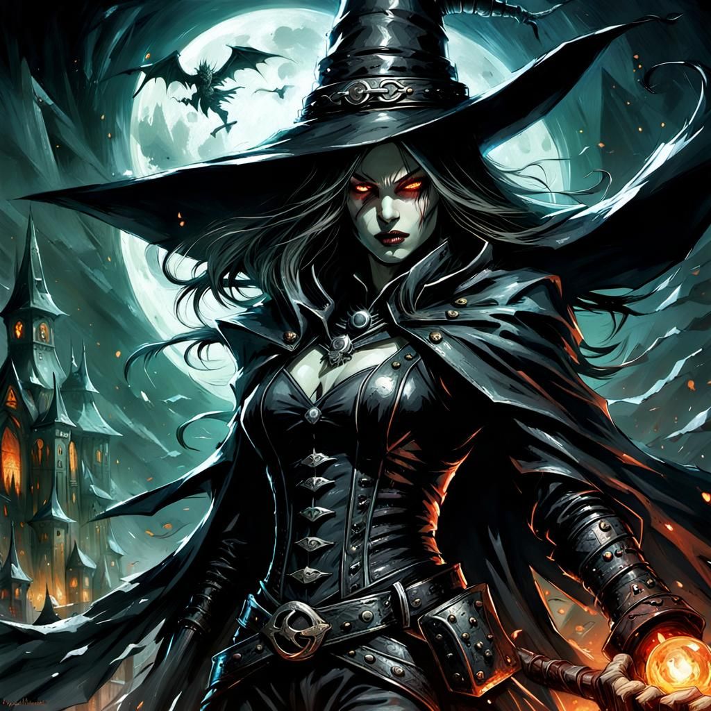Dark Fantasy Witch in Digital Painting Style