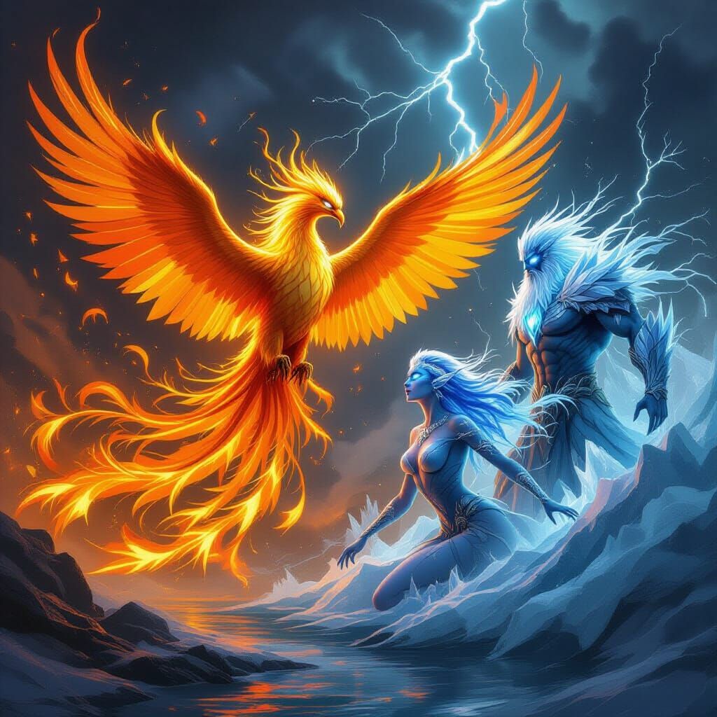 Elemental Convergence: Fire, Water, Ice, and Lightning