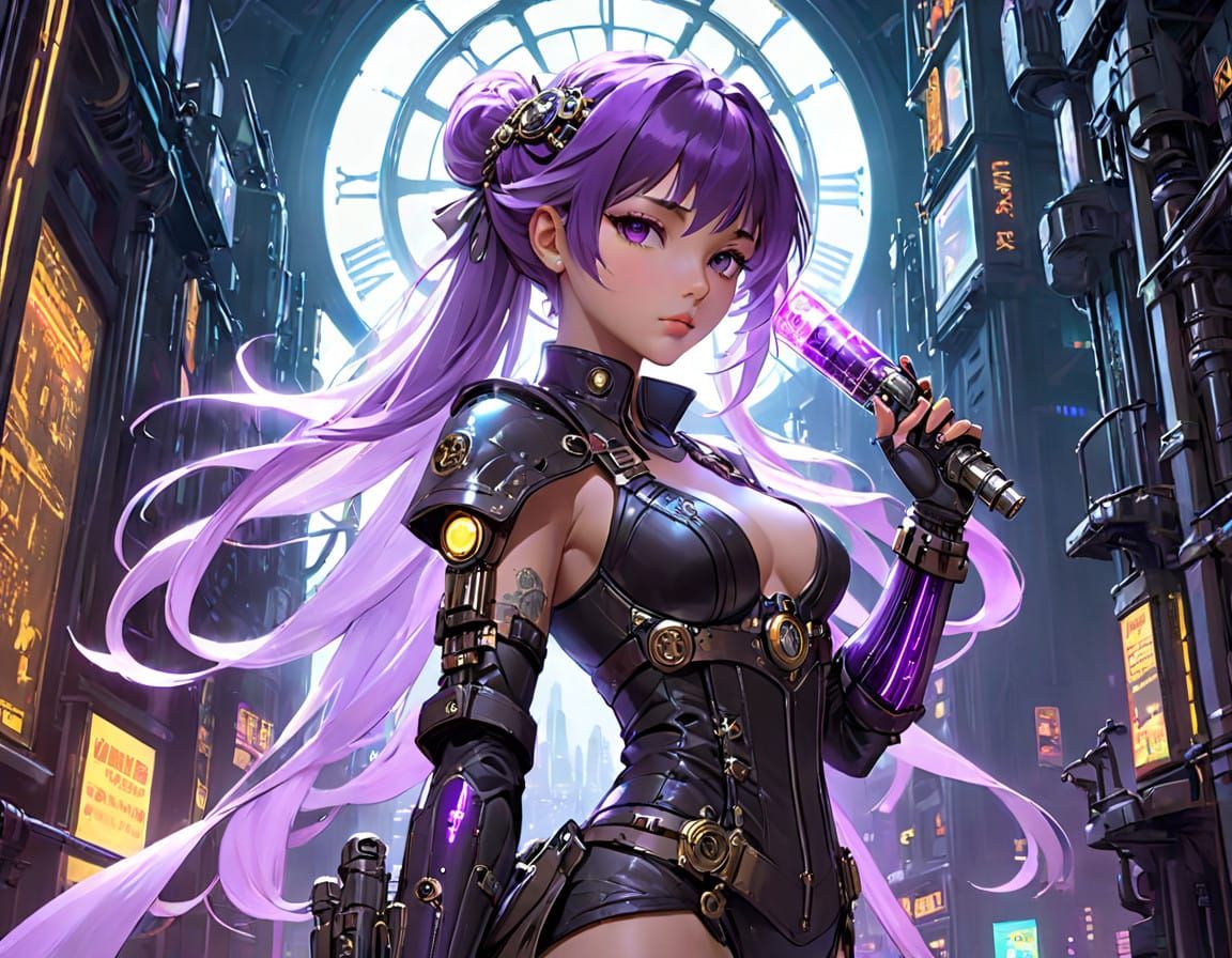 Cyberpunk Genius with Glass and Metal Prosthetic Arm