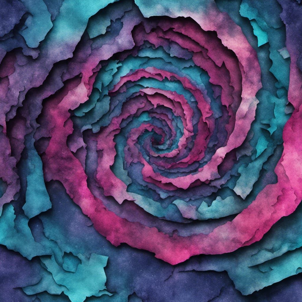 Realistic 3D Spiral Nebula, Layered Torn Paper Collage, Dark...