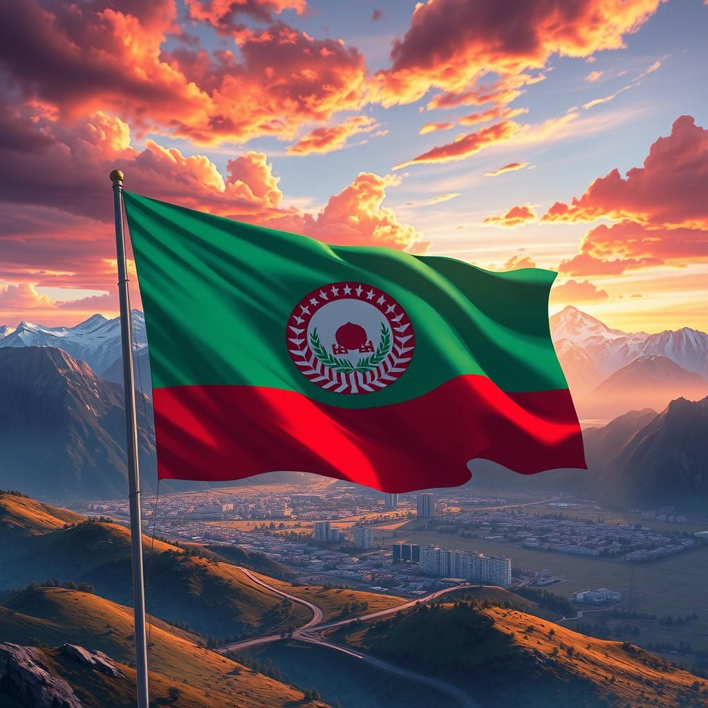 Tajikistan Flag in Anime Style with Mountain Backdrop