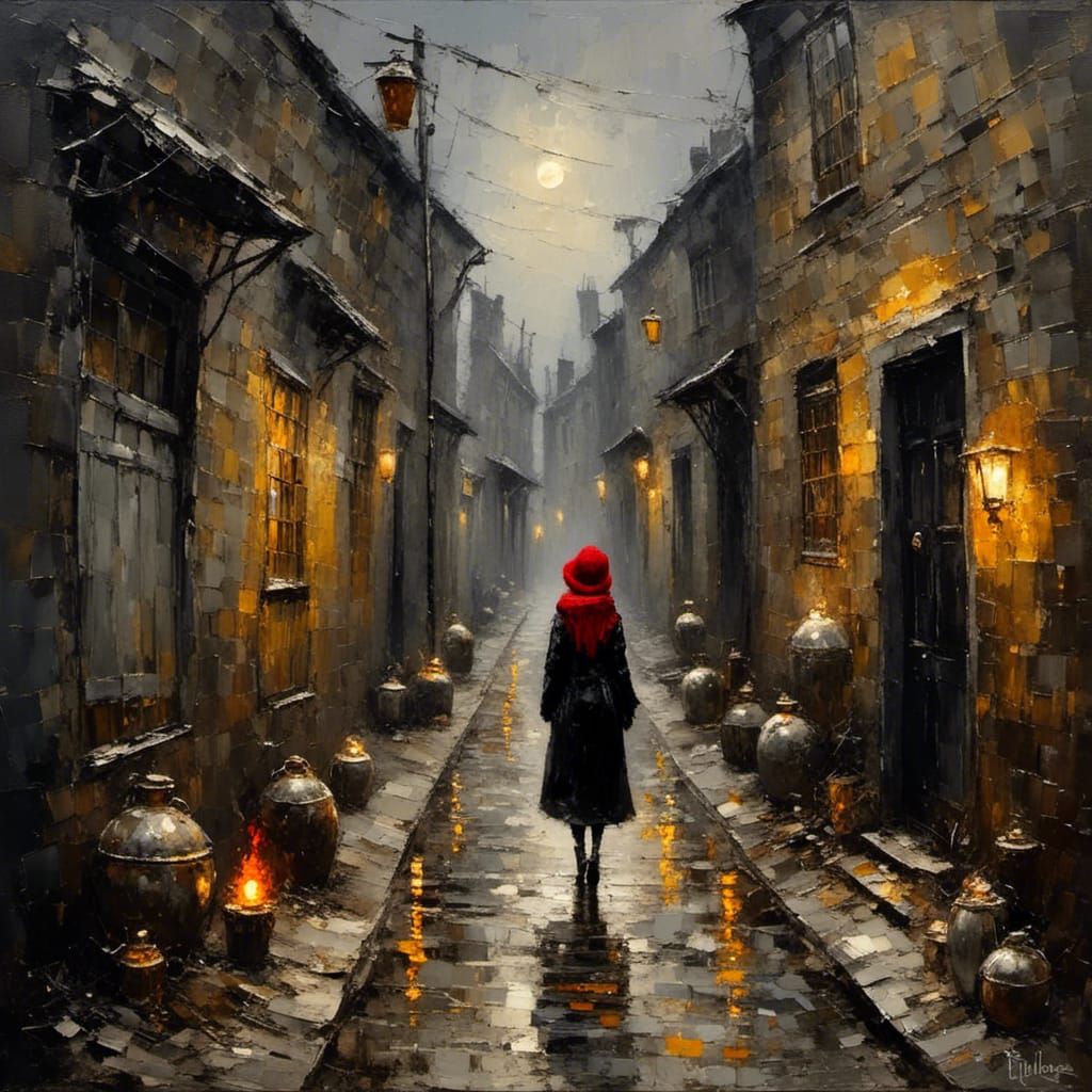 Hopeful Fire in Alley of the Poor: Impasto Style