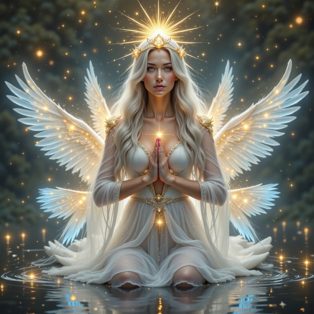 Swan Goddess of Aurora in Golden Light