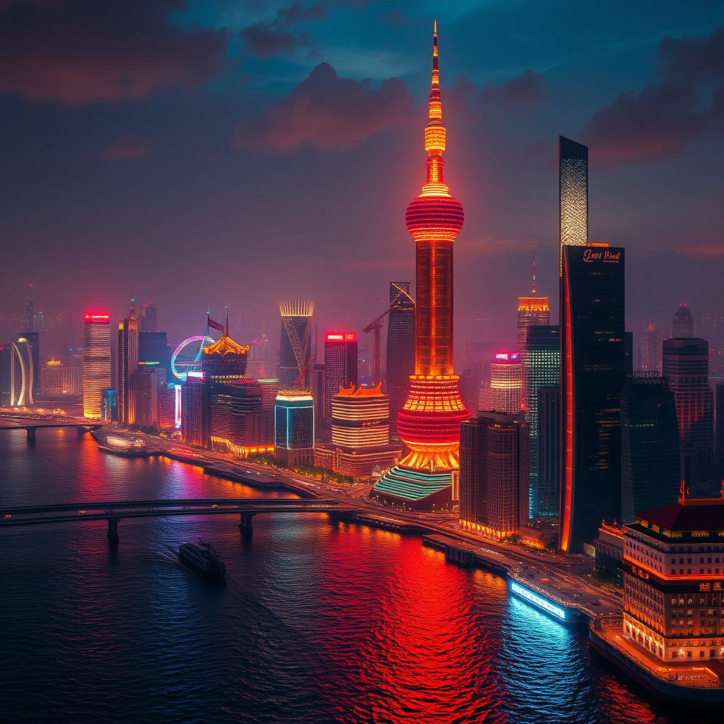 Shanghai's Dazzling Nightscape: A Fantasy Concept Art