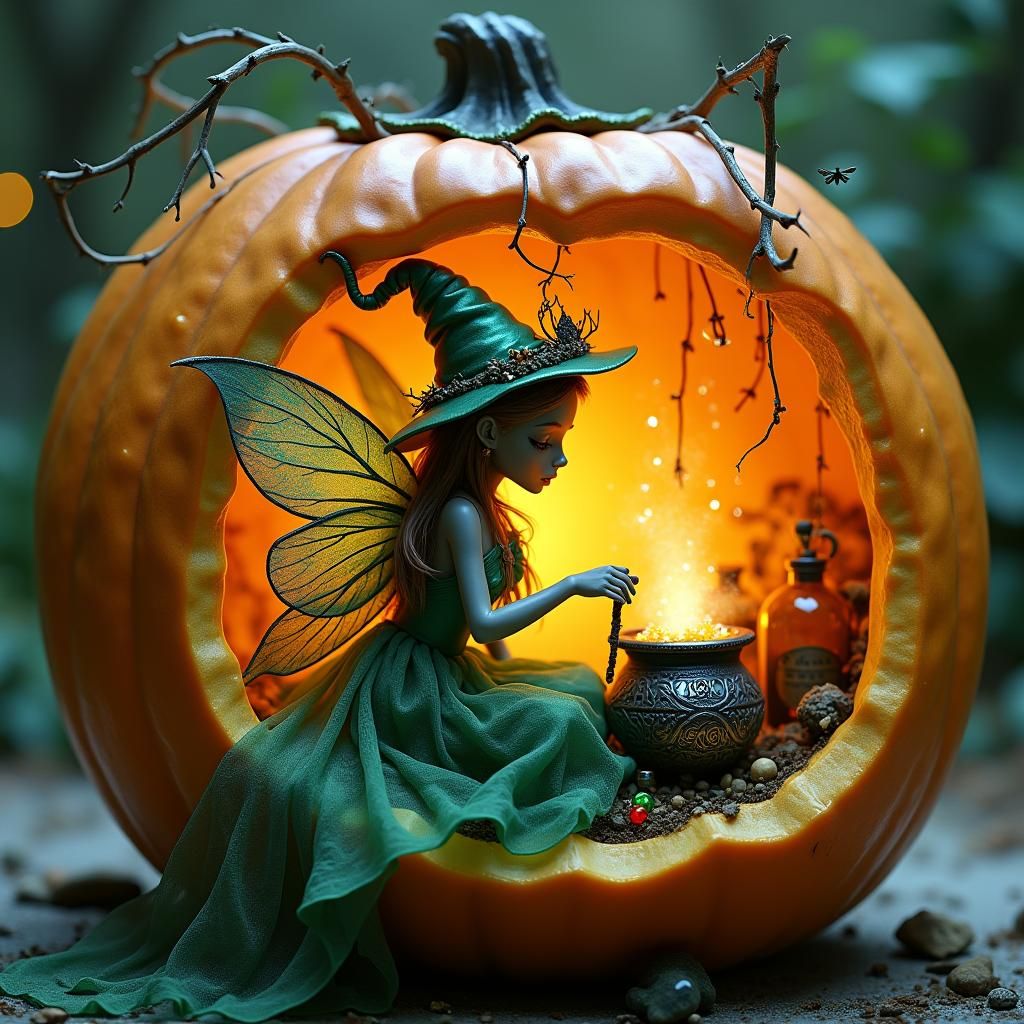 Enchanted Fairy Witch in Jack-o'-Lantern