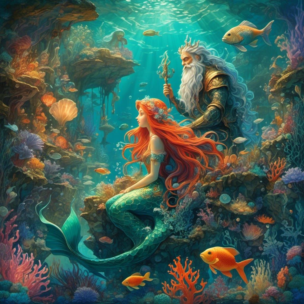 Underwater Fantasy: King Titan and Ariel's Coral Kingdom