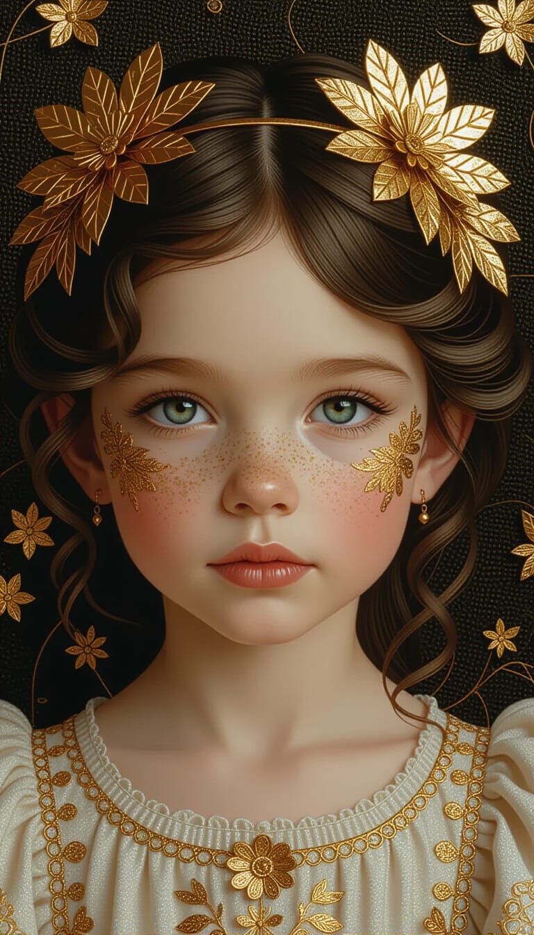 Gold Leaf Portrait of a Girl in Antique Style
