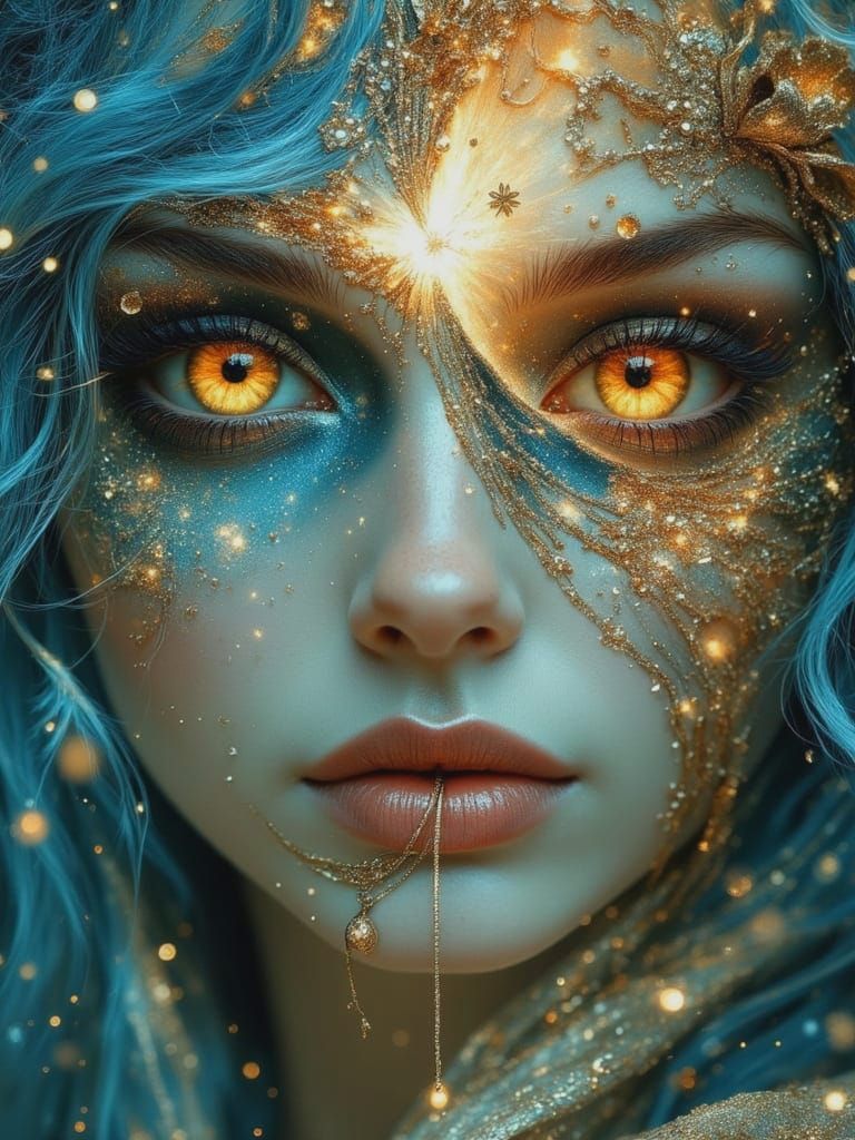 Surreal Dual-Faced Oracle in Cosmic Baroque Style