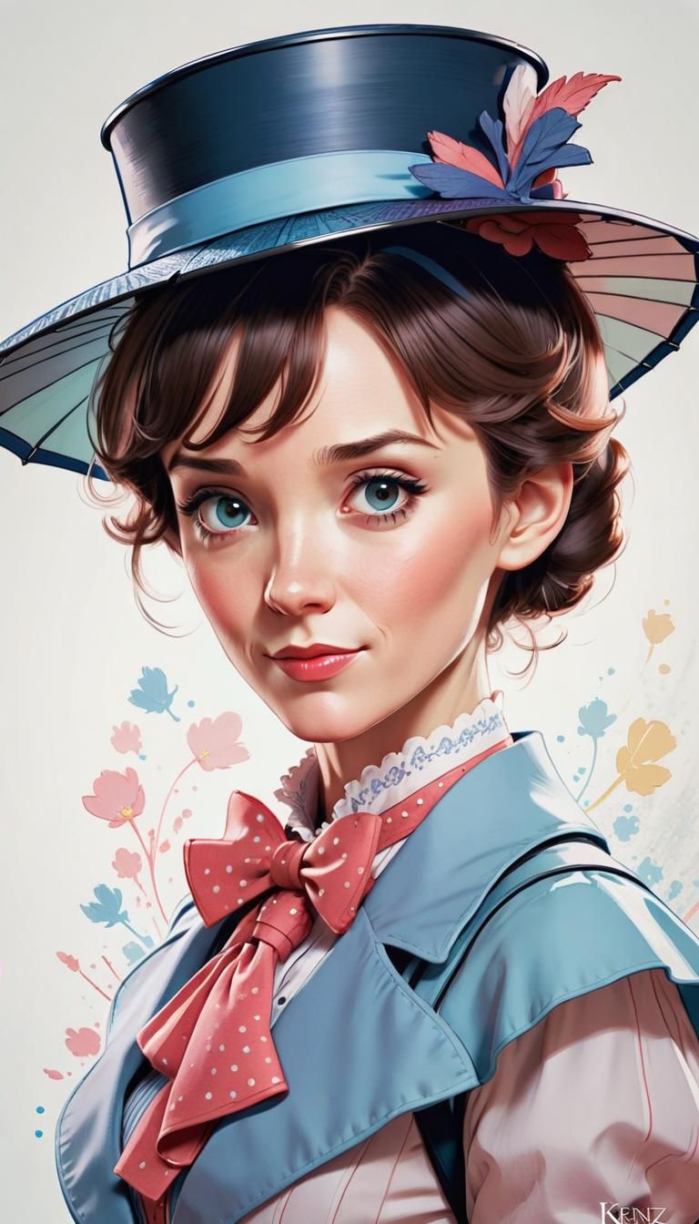 Cute Mary Poppins Manga Portrait in Pastel Colors