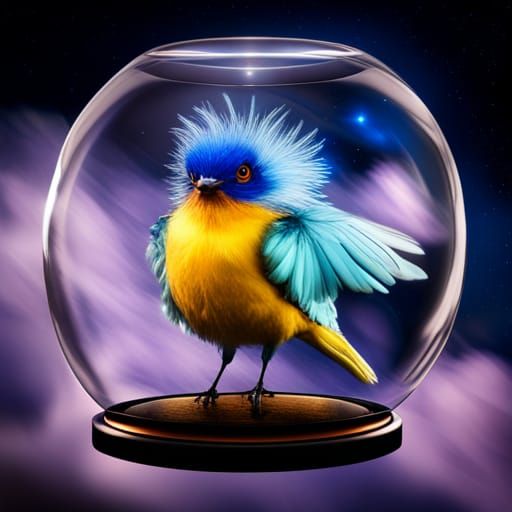 Fluffy Bird in Starry Night: Fantasy Concept Art