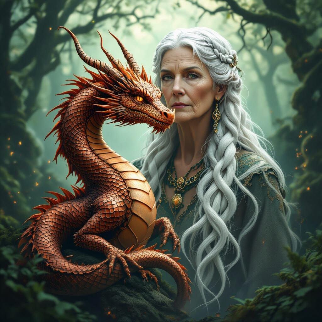 Copper Dragon Merges with Celtic Medusa in Double Exposure