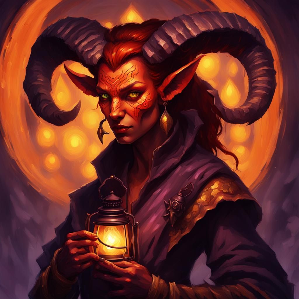 Tiefling Portrait in Dark Fantasy Style