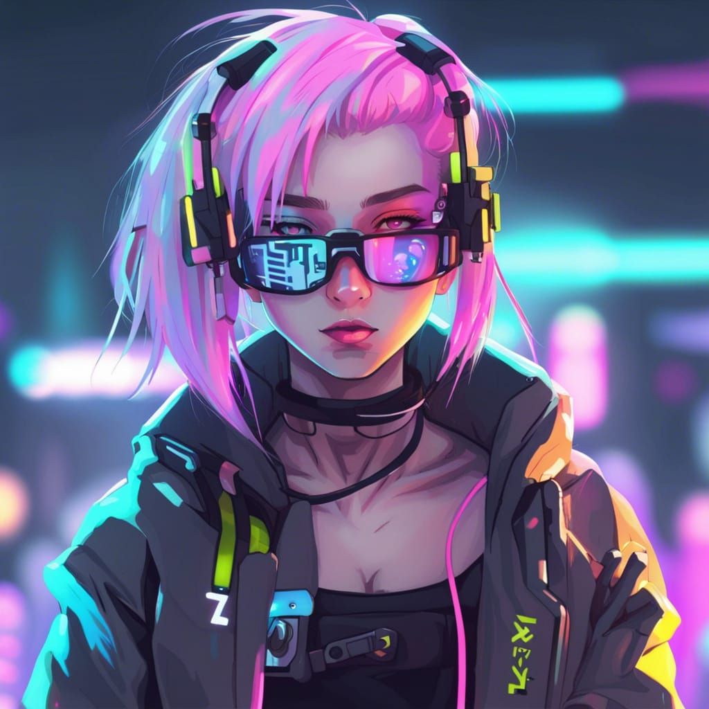 Neon Cybergoth Girl in Anime Style